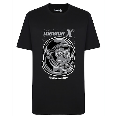 Bigdude Ape Astronaut Print T-Shirt Schwarz